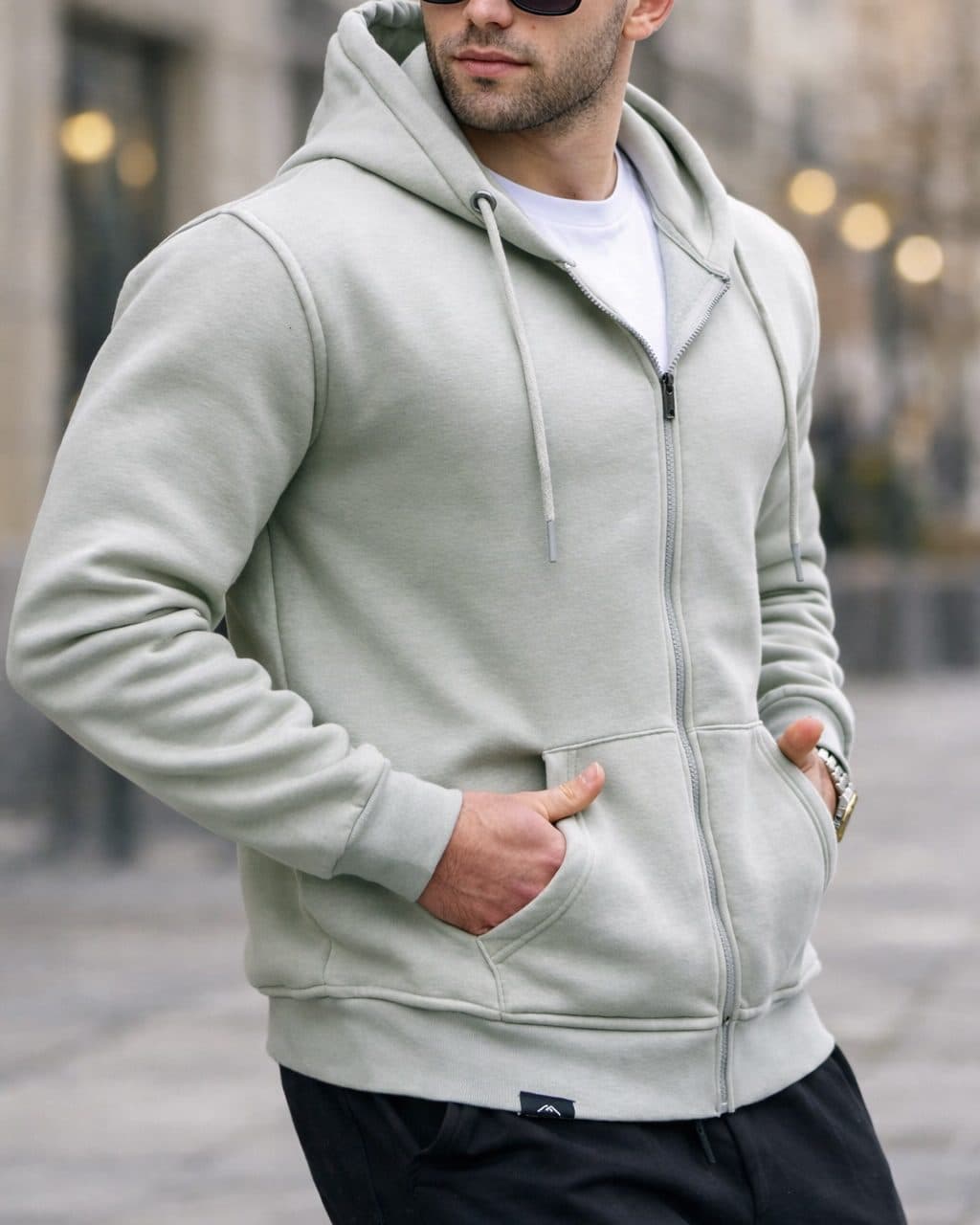 Zip-Up Hoodie – Sage Green / Light Green