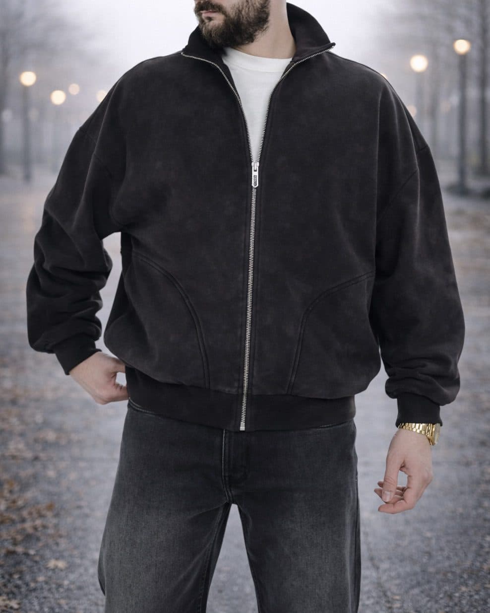 FULL ZIP SWEAT JACKET – DARK GREY