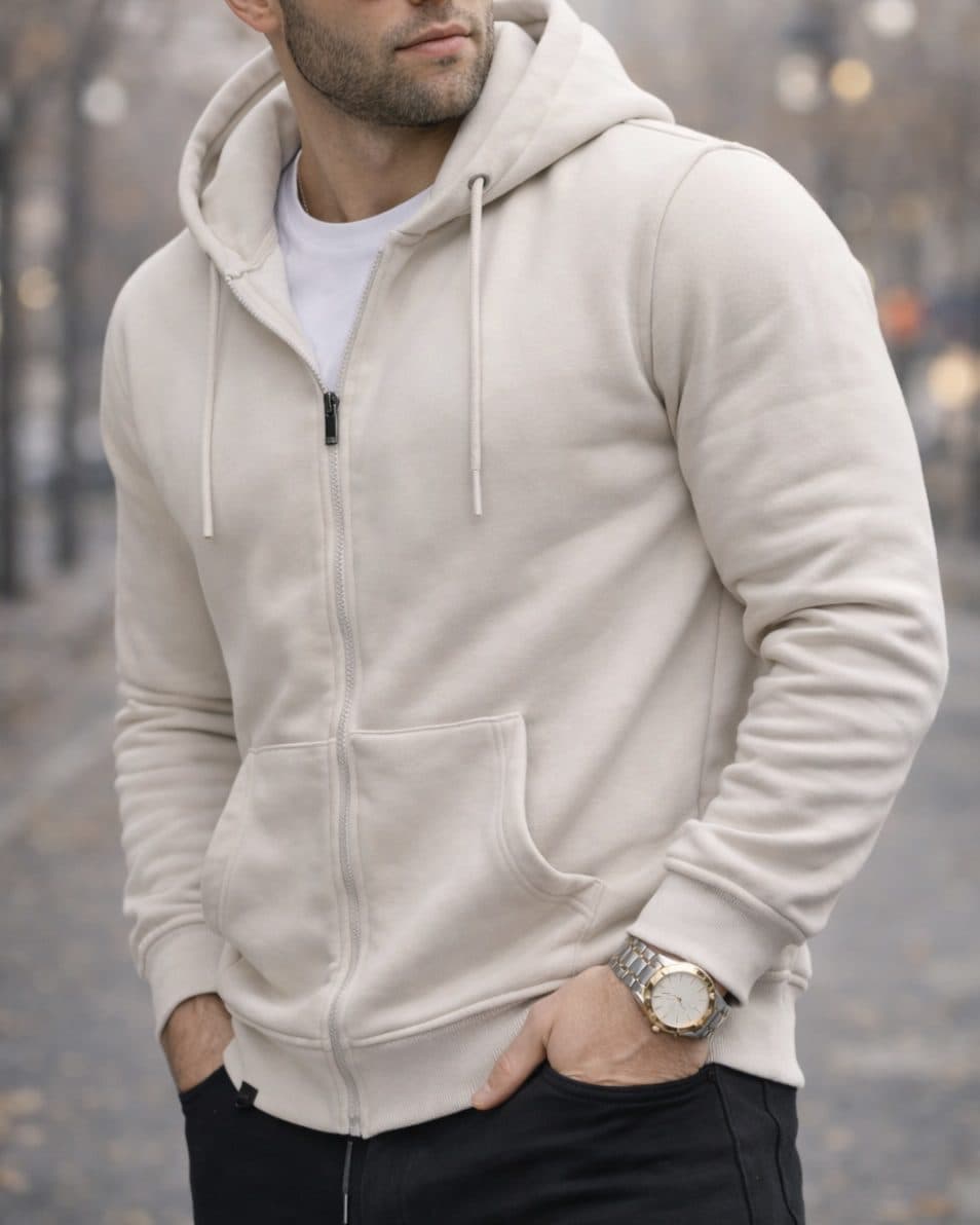 Zip-Up Hoodie – Beige
