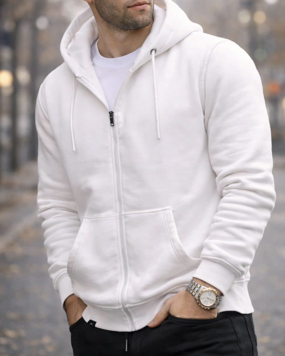 Zip-Up Hoodie – White