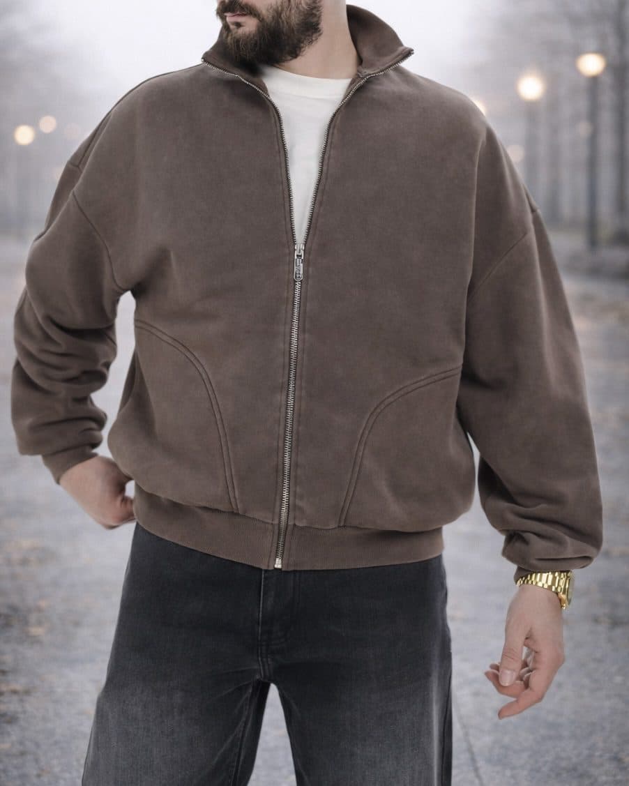 SOFT CORE FULL ZIP SWEAT JACKET – MOCHA BROWN