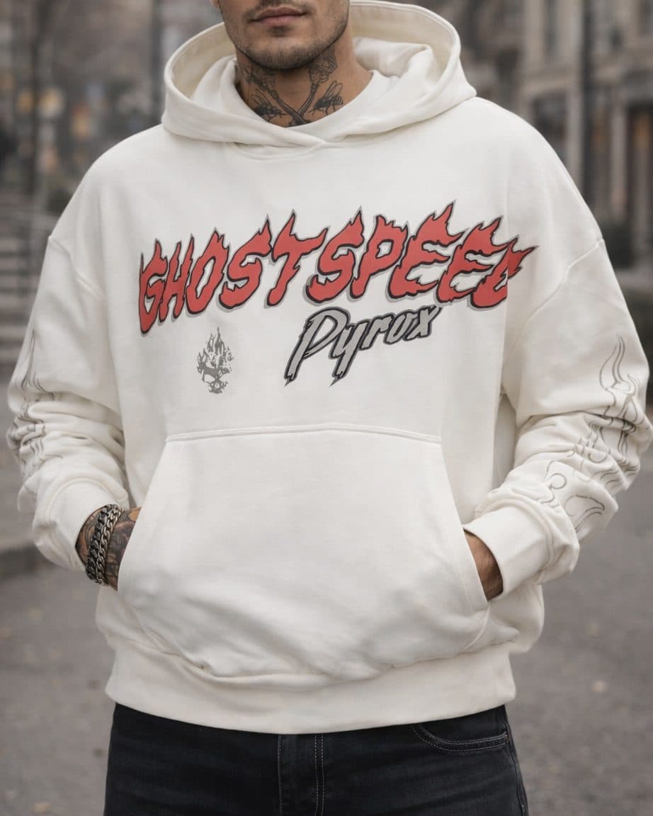 Graphic Hoodie – White “Ghost Speed Pyrex”